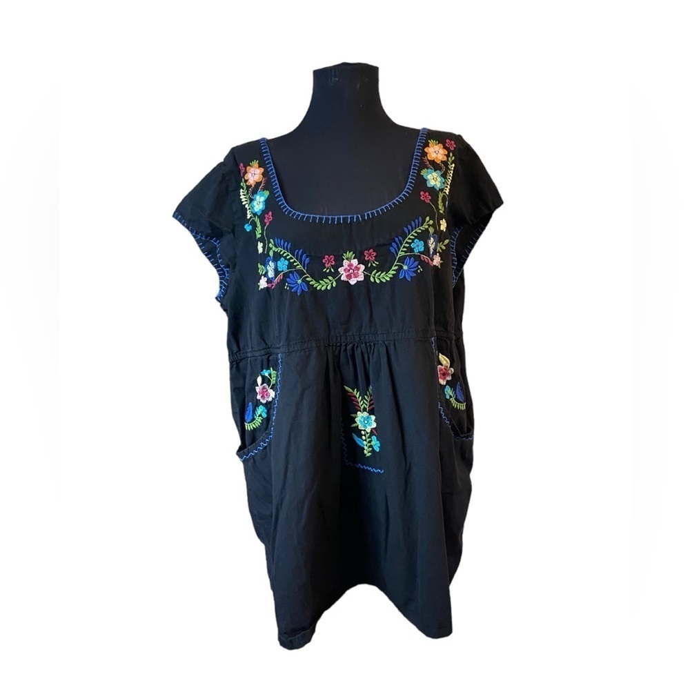 Simply Be Black Embroidered Tunic Dress With Pockets
